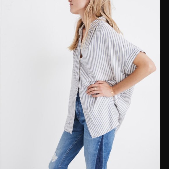 Women S Madewell Central Shirt in Dalton Stripe Blouse Viscose Button-Front Top - Picture 2 of 9
